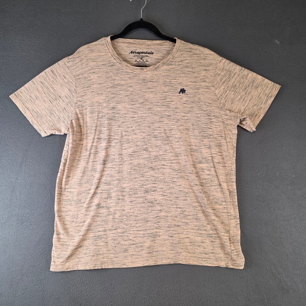 Aeropostale Mens XL Space Dye T-Shirt Peach‎ Orange Heathered Logo Short Sleeve
